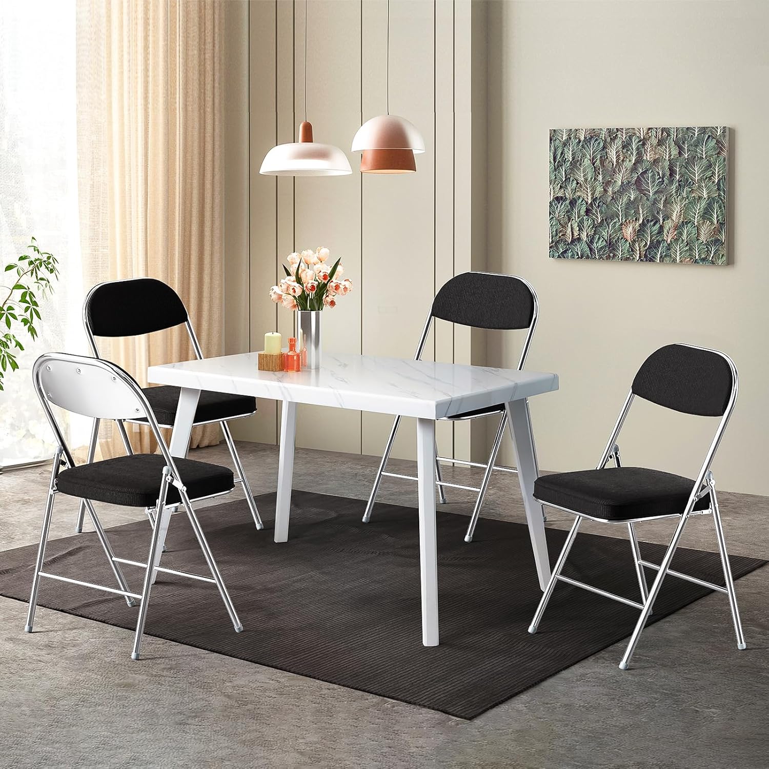 VINGLI 4 Pack Folding Chairs with Padded Seat & Backrest, Metal Frame, Durable Corduroy Fabric, 350 lbs Capacity, Set of 4, Black – Ideal for Weddings, Parties, Office Events