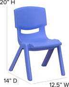 EMMA + OLIVER 2 Pack Blue Plastic Stackable School Chair with 10.5" H Seat, Preschool Chair
