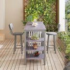 AWQM 3-Piece Bar Table and Chairs Set, Modern Gray Table with 2 PU Cushion Bar Stools, Kitchen Counter with 3 Tier Storage Shelves, Space Saving Table for Home & Kitchen, Black Frame