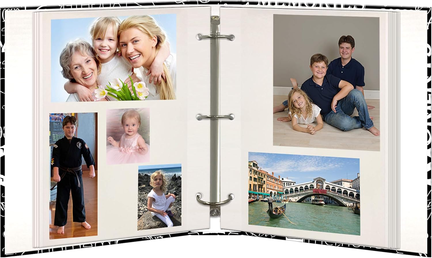 Magnetic Self-Stick 3-Ring Photo Album 100 Pages (50 Sheets), Black & White Words Design