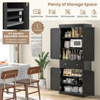 DORTALA 72” Tall Kitchen Pantry Cabinet, Wood Storage Cupboard w/ 4 Adjustable Shelves, 2 Cabinets & Drawer, Utility Freestanding Storage Cabinet for Kitchen, Hallway, Living Room, Black