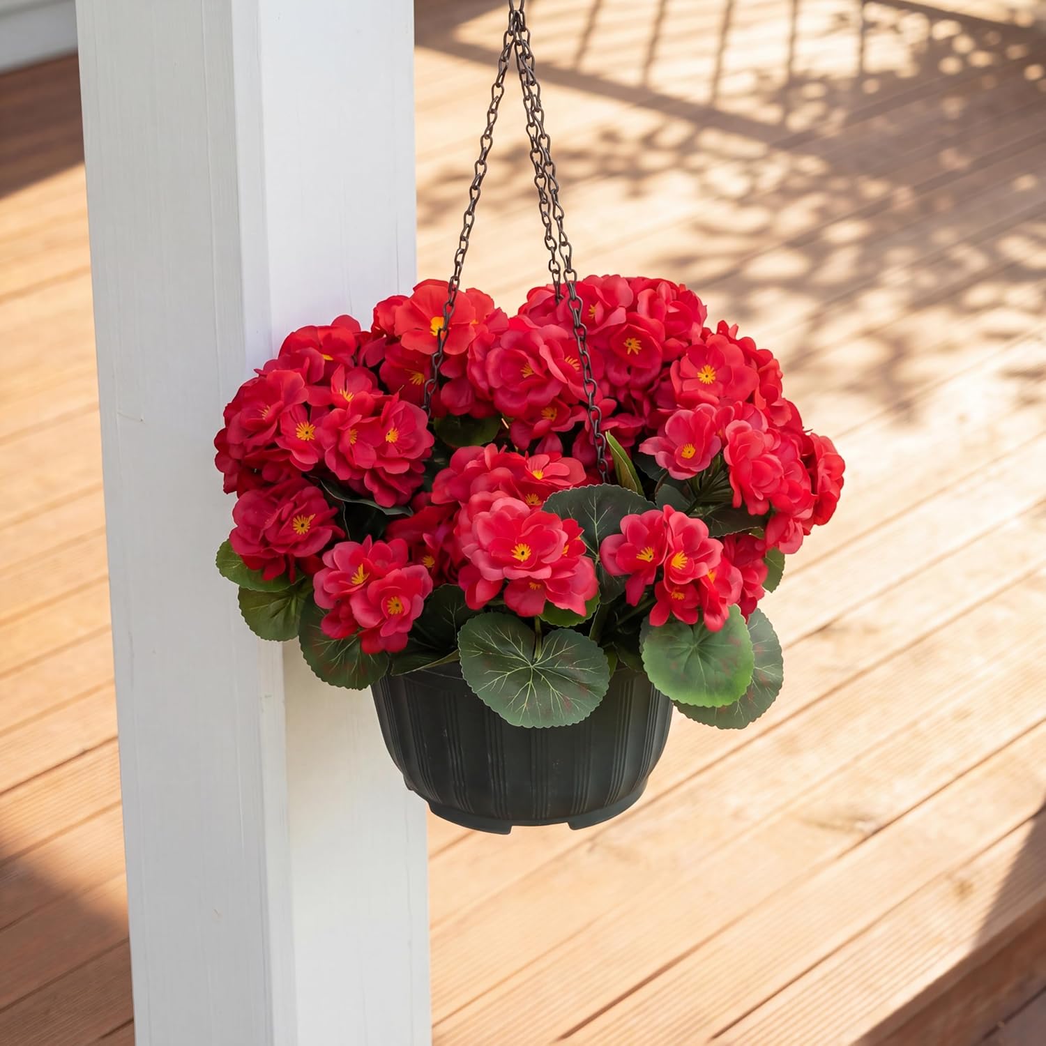 Artificial Geranium Fake Flowers for Outdoors Decoration, 4 Bundles Silk Geraniums Red Flower UV Resistant Look Real Faux Plants for Front Door Garden Porch Planter Patio Balcony Yard Indoor Home