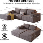 109" Modular Sectional Sofa with Ottoman - L Shaped Oversized Deep Seat Cloud Boneless Couch for Living Room, Corduroy Fabric, No Assembly Required (Brown, 1 Ottoman)