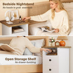 JUMMICO Farmhouse Nightstands, End Table with 2 Storage Drawers and Open Shelf, Rustic Bedside Table for Bedroom, Living Room(2, White)