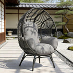 Balcony Chairs Egg Wicker Design, 400lbs Capacity, Weather-Resistant PE Rattan, Indoor Outdoor Use(Black+Gray)