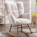 FOXHUNTER Rocking Chair Nursery Teddy Upholstered Glider Rocker High Backrest Nursery Rocker Comfortable Stylish Accent Armchair for Living Rooms Bedrooms Offices (Teddy Ivory)