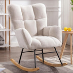 FOXHUNTER Rocking Chair Nursery Teddy Upholstered Glider Rocker High Backrest Nursery Rocker Comfortable Stylish Accent Armchair for Living Rooms Bedrooms Offices (Teddy Ivory)