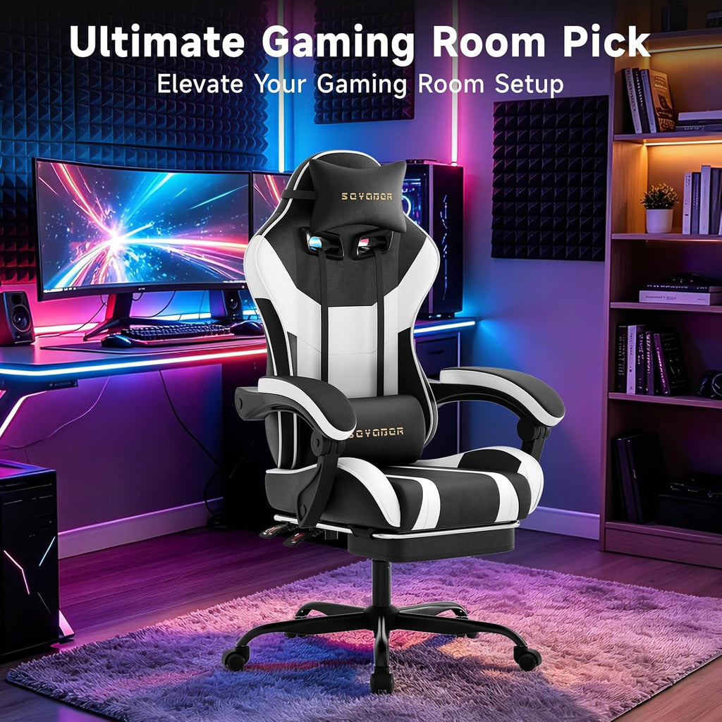Ergonomic Gaming Chair,A Versatile 3-in-1 Video Game Chair for Work, Study, and Gaming,Features an Adjustable Backrest, Footrest, and Linked Armrests Office Chair for Adults,Blackwhite