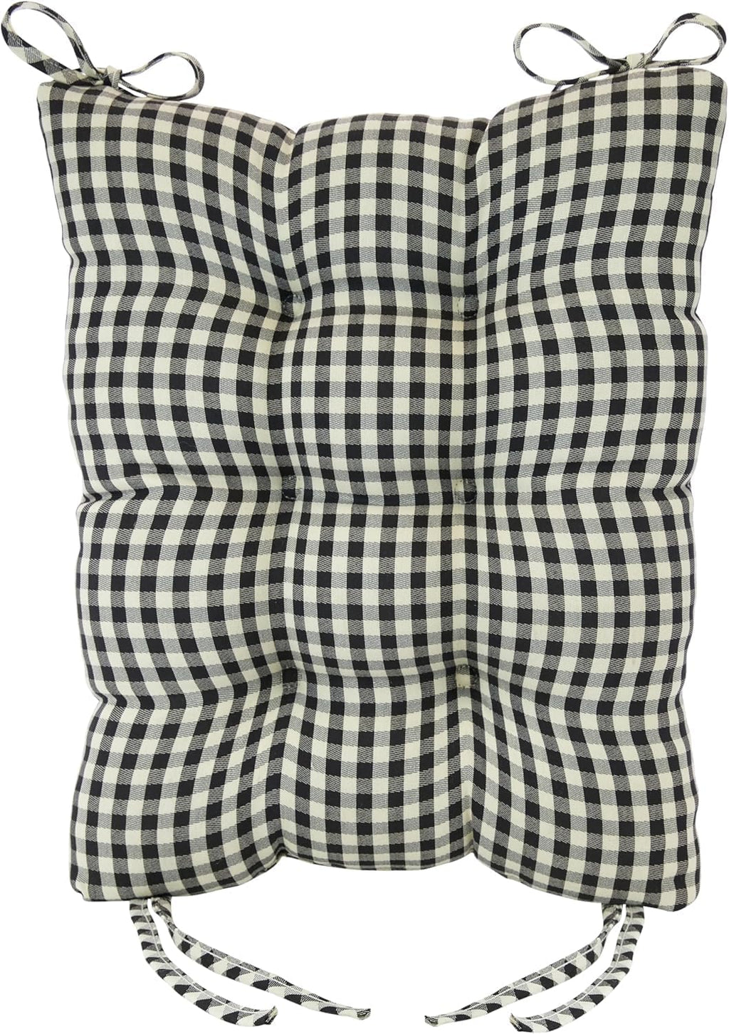 Klear Vu The Gripper Non-Slip Rocking Chair Cushion Set with Thick Padding, Includes Seat Pad & Back Pillow with Ties for Indoor Living Room Rocker, 17x17 Inches, 2 Piece Set, Gingham Black