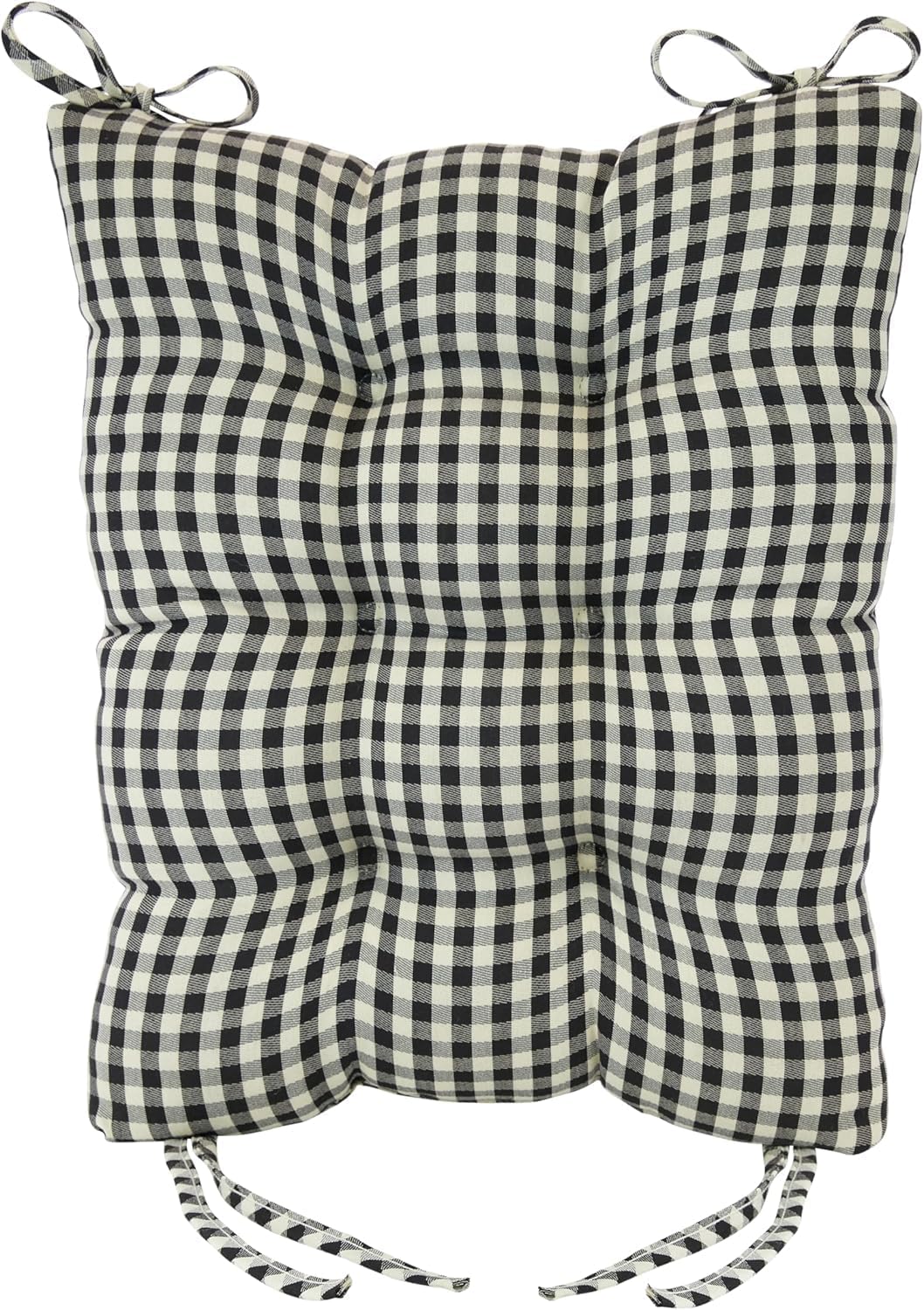 Klear Vu The Gripper Non-Slip Rocking Chair Cushion Set with Thick Padding, Includes Seat Pad & Back Pillow with Ties for Indoor Living Room Rocker, 17x17 Inches, 2 Piece Set, Gingham Black