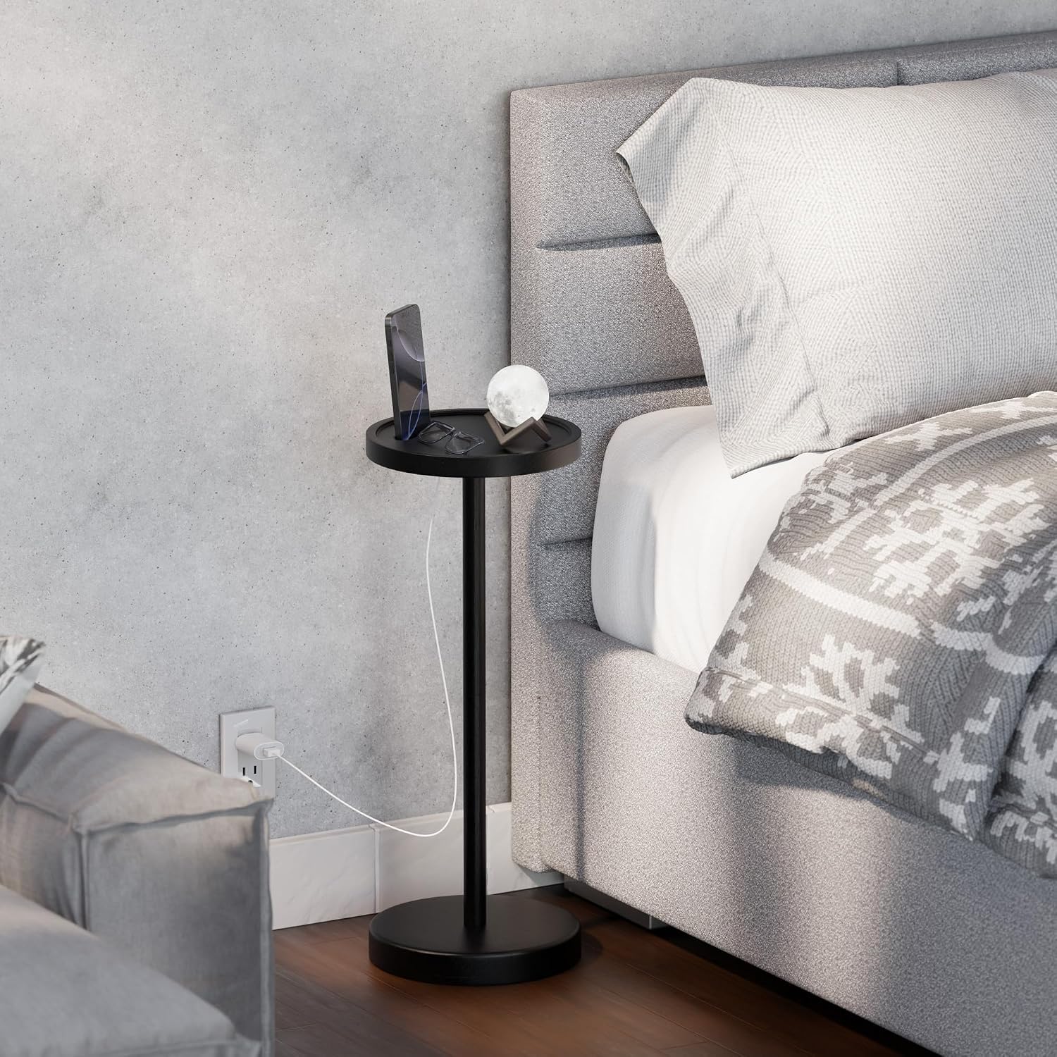 BLUEWEST Drink Table, 22" Tall Compact Side Table with Phone Slot and Weighted Base, Durable Pedestal Table Accent for Living Room, Bedroom, or Office, Cocktail and Martin (1, Black)