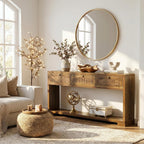 LITTLE TREE Long Entryway Table with 3 Drawers, 70 Inches Farmhouse Console Table for Entry, Behind Sofa, Foyer, Hallway, Behind Couch, Entrance with 2-Tier Storage Shelves, Rustic Brown