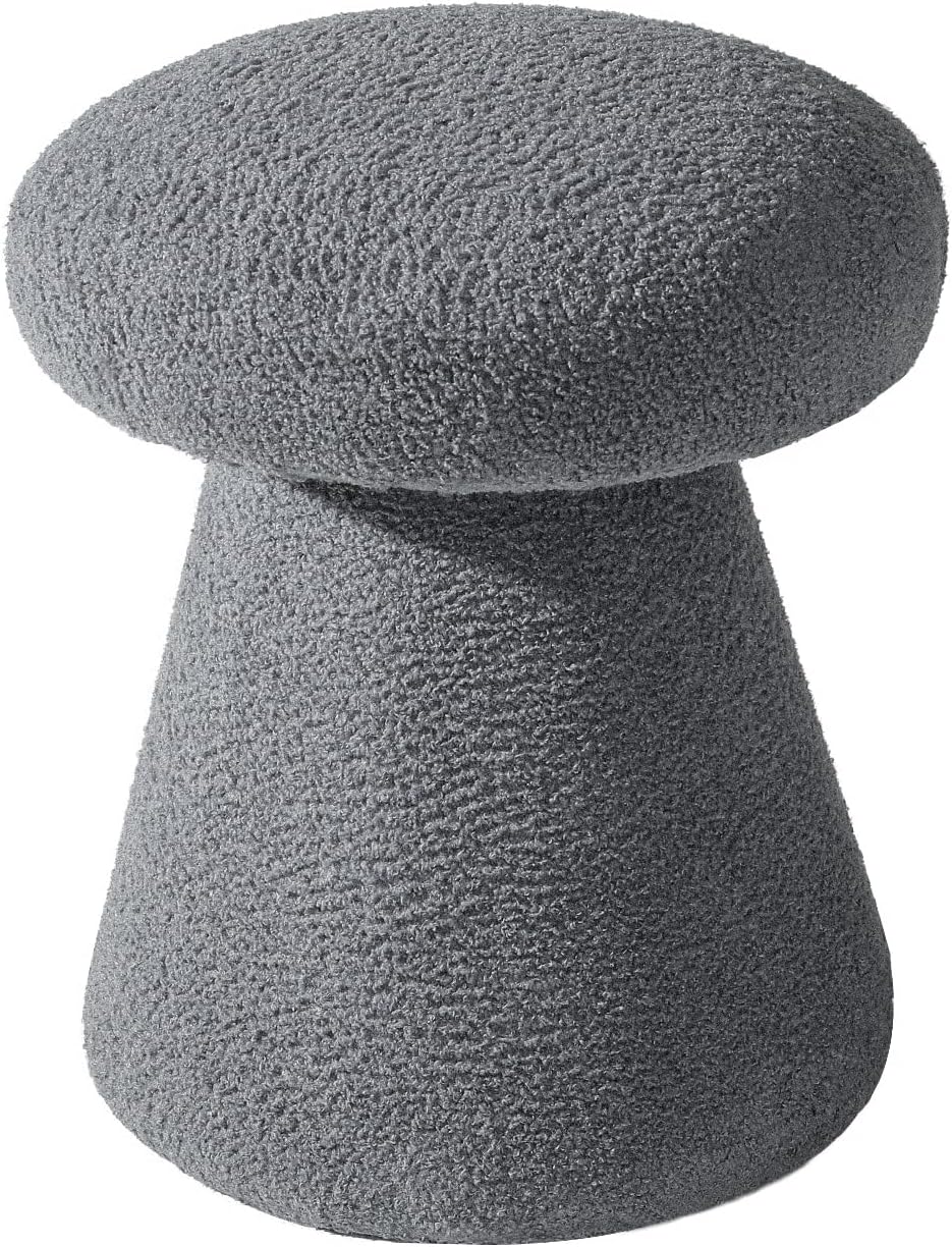 Homebeez Mushroom Ottoman Foot Stool, 18 inch Teddy Fleece Small Footrest, Round Sherpa Pouf for Living Room, Bedroom, Cute Modern Accent Seating, Slate Gray