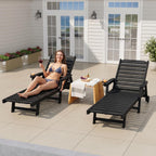 Garvee Lounge Chair Outdoor Set of 2 with Wheels & 5-Position Adjustable Backrest, Oversized Chaise Lounge with 2 Move Handle, HDPE Lounge Chair w/Detachable Cup Holder, for Patio, Pool,Black