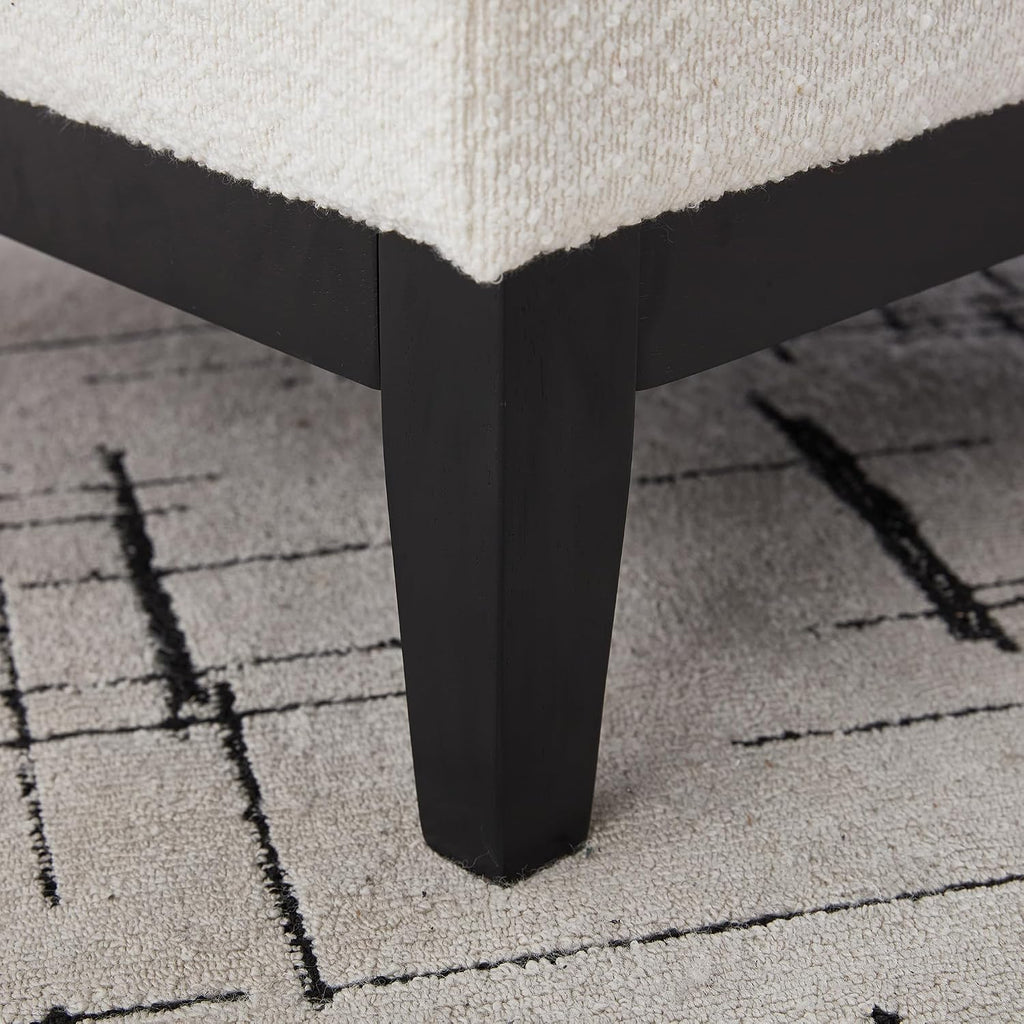 Setawix 33.86" Large Storage Ottomans for Living Room,Boucle Upholstered Ottoman Coffee Table with Tray,Mid Century Modern Ottoman Seat with Storage Footrest for Bedroom (Ivory+Black Legs)