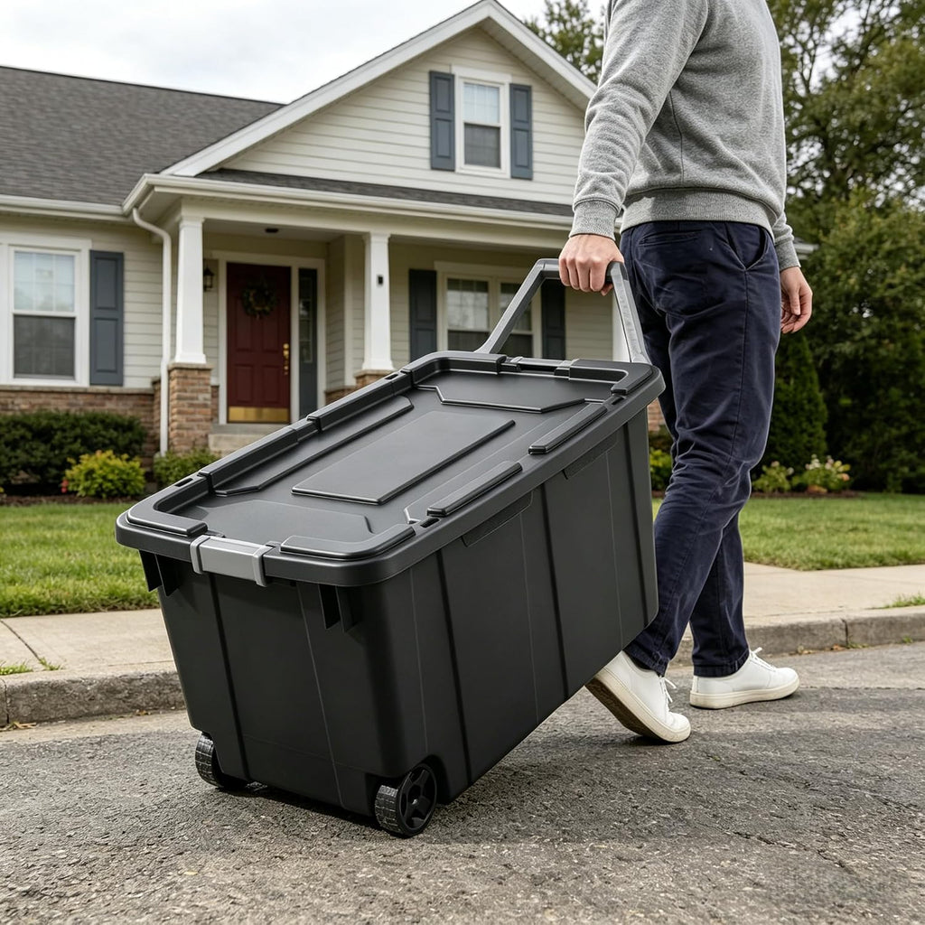 40 Gallon Storage Bins with Wheels and Handle, Heavy-Duty Plastic Storage Containers with Lids, Large Stackable Storage Box, Industrial Tote for Bedroom, Garage, Warehouse, Dorm Room, Gray