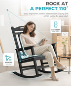 Ciokea Oversized Outdoor Rocking Chair, 380lbs Heavy-Duty Large Patio Rocker, Weather Resistant & Anti-Fade Porch Chair, High Back Cozy Rocking Chair for Outside, Fire Pit, Deck, Garden, Black