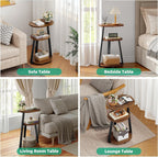 Kalrin Side Table, Small End Table with Metal Frame, 3-Tier Bedside Tables, Round Side Tables for Living Room Bedroom Couch Bathroom, Oval, Vintage Brown