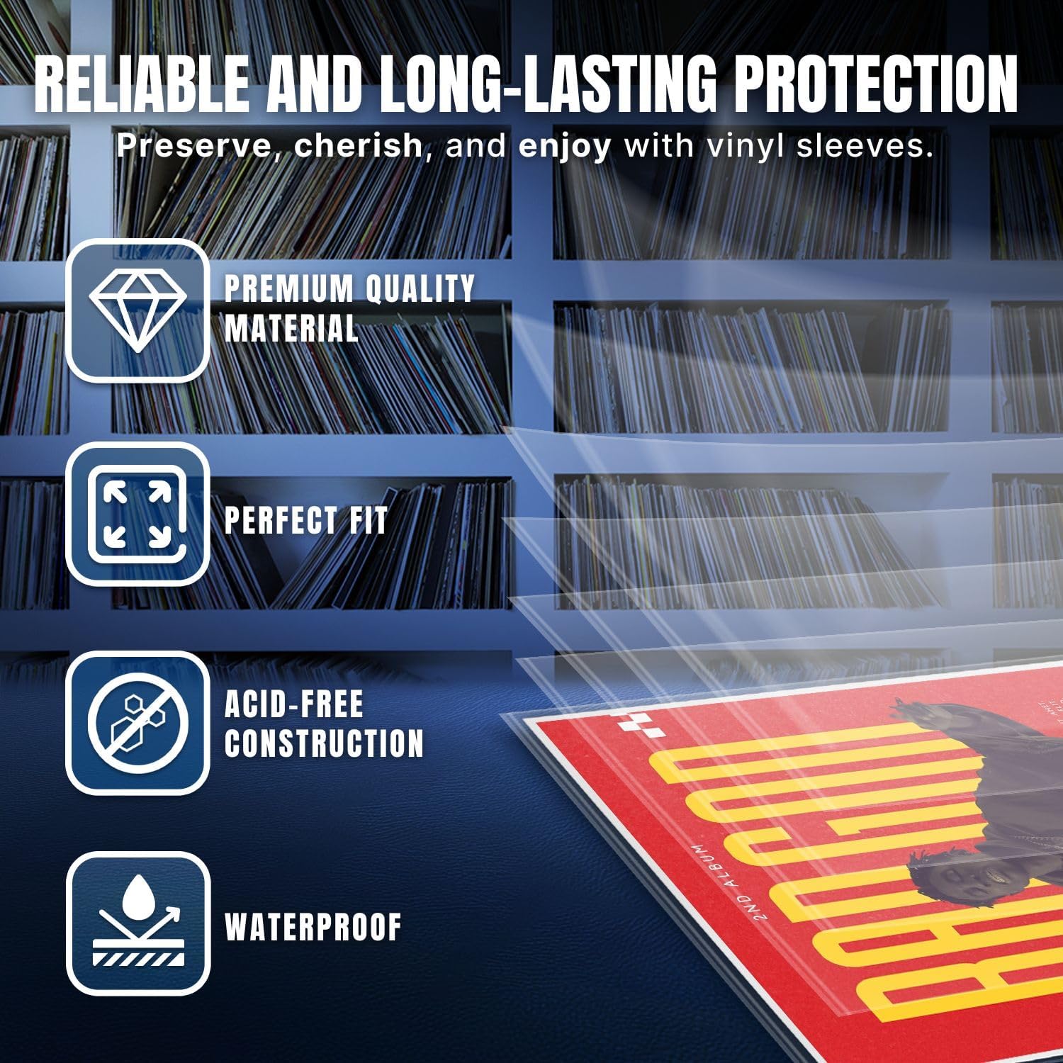 TNP 50 Vinyl Outer Sleeves Cover - Thick 3 Mil Vinyl Record Album Protective Sleeves 12.75" x 12.75" - Crystal Clear Plastic Record Sleeve for Single & Double LP Album Covers Storage Collection