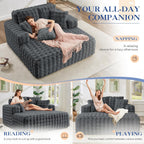 Antetek Oversized Chaise Lounge Indoor, Modern Comfy Bubble Faux Fur Fabric Deep Seat Boneless Sleeper Chaise Lounge Sofa Chair with Pillows for Living Room Bedroom Studio, No Assembly Couch, Grey