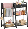 Gewudraw 2-in-1 Bathroom Ladder Shelf, 3-Tier Freestanding Towel Shelf with Drawer & Hooks, Storage Organizer for Bathroom, Laundry Room, Living Room, Balcony, Black