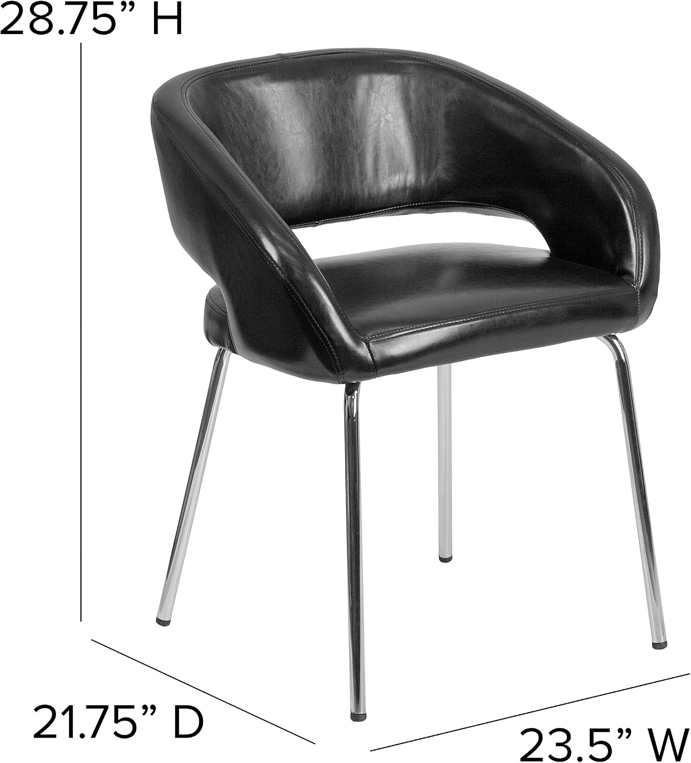 EMMA + OLIVER Contemporary Black LeatherSoft Side Reception Chair with Chrome Legs
