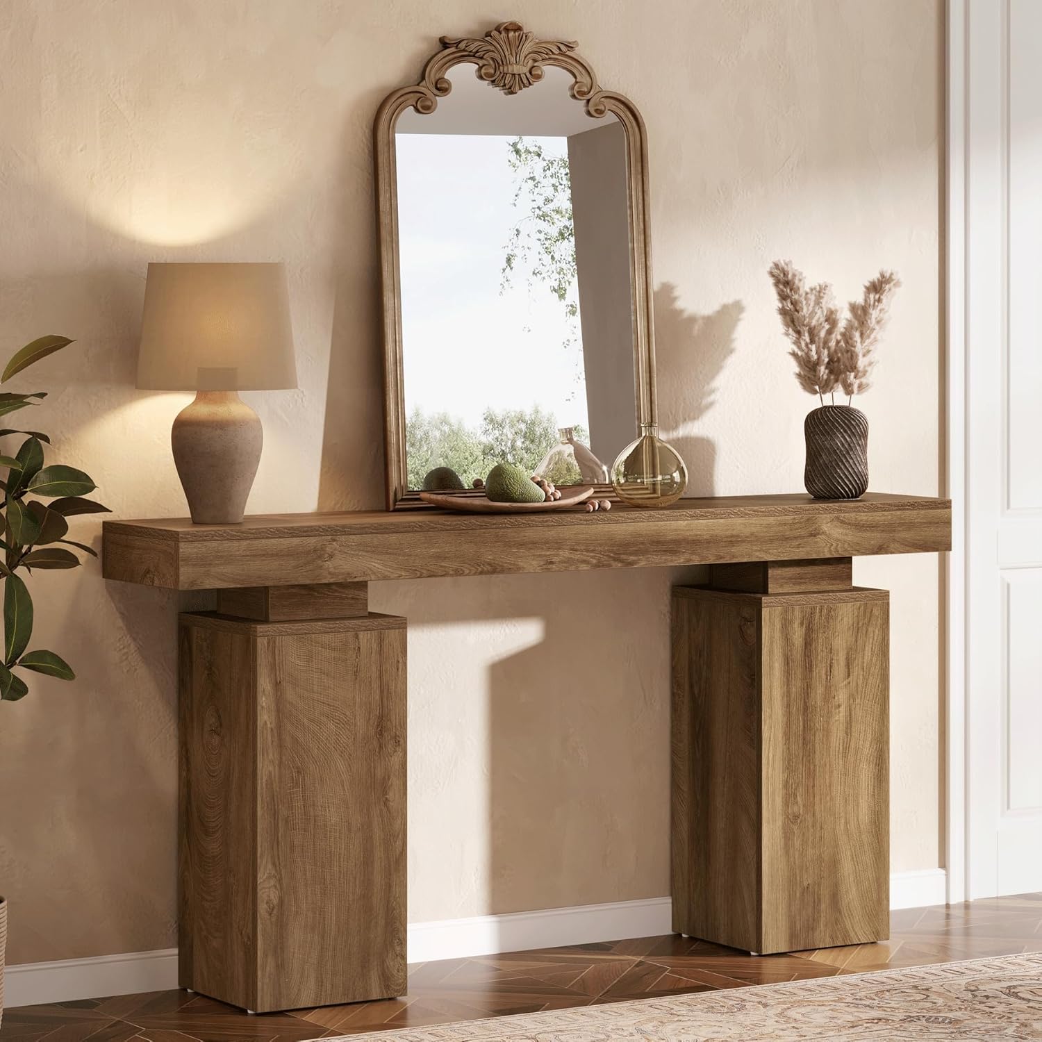 Tribesigns 63-Inch Long Console Table, Farmhouse Entryway Table Behind Couch, Wooden Foyer Stand Entry Station, Modern Hallway Accent Furniture for Living Room Decor, Entrance, Natural Wood Finish