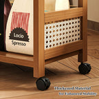 Rattan Side Table with Universal Wheels,Vintage Style Movable Coffee Table, Small Sofa End Table,for Living Room Kitchen Bar Bedroom Office Bathroom