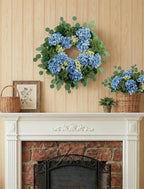 BLOSMON Hydrangea Wreaths for Front Door: 26 Inch Summer Spring Wreath Decorations for Home Outdoor Indoor - Dusty Blue Flower Wreath with Hanger for Outside All Season Wall Window Decor