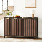 Fluted Buffet Cabinet with Storage, 55" Sideboard Cabinet with 4 Doors, Modern Credenza Accent Console Cabinet Coffee Bar Table for Living Room Dining Room Hallway, Dark Walnut