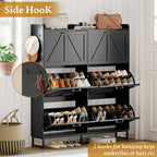 Wodeer Shoe Cabinet Storage for Entryway, Shoe Storage Cabinet with 6 Flip Drawers, Freestanding Narrow Shoe Rack Organizer with Metal Legs, Adjustable Shelves & Open Storage for Foyer, Hallway, Black
