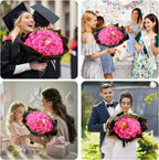 Glitter Rose Flower Bouquet, Fake Roses Bouquet 16 Pcs DIY Glitter Rose Bouquet Kits Birthday Gifts for Women Mom Mother's Day Anniversary Graduation - Hot Pink