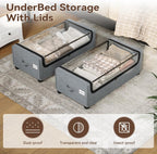 Under Bed Storage, Tall Size Under Bed Storage With Wheels, Under bed Shoe Storage, Metal Frame, 90L Capacity, Storage Drawers for Bedroom