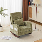 VINGLI Chenille Low Seat Rocking Chair,Upholstered Nursery Glider Chair with Side Pockets,Accent Arm Chair with High Backrest,Comfy Head Rest,Solid Wood,for Living Room Bedroom Balcony,Olive Green