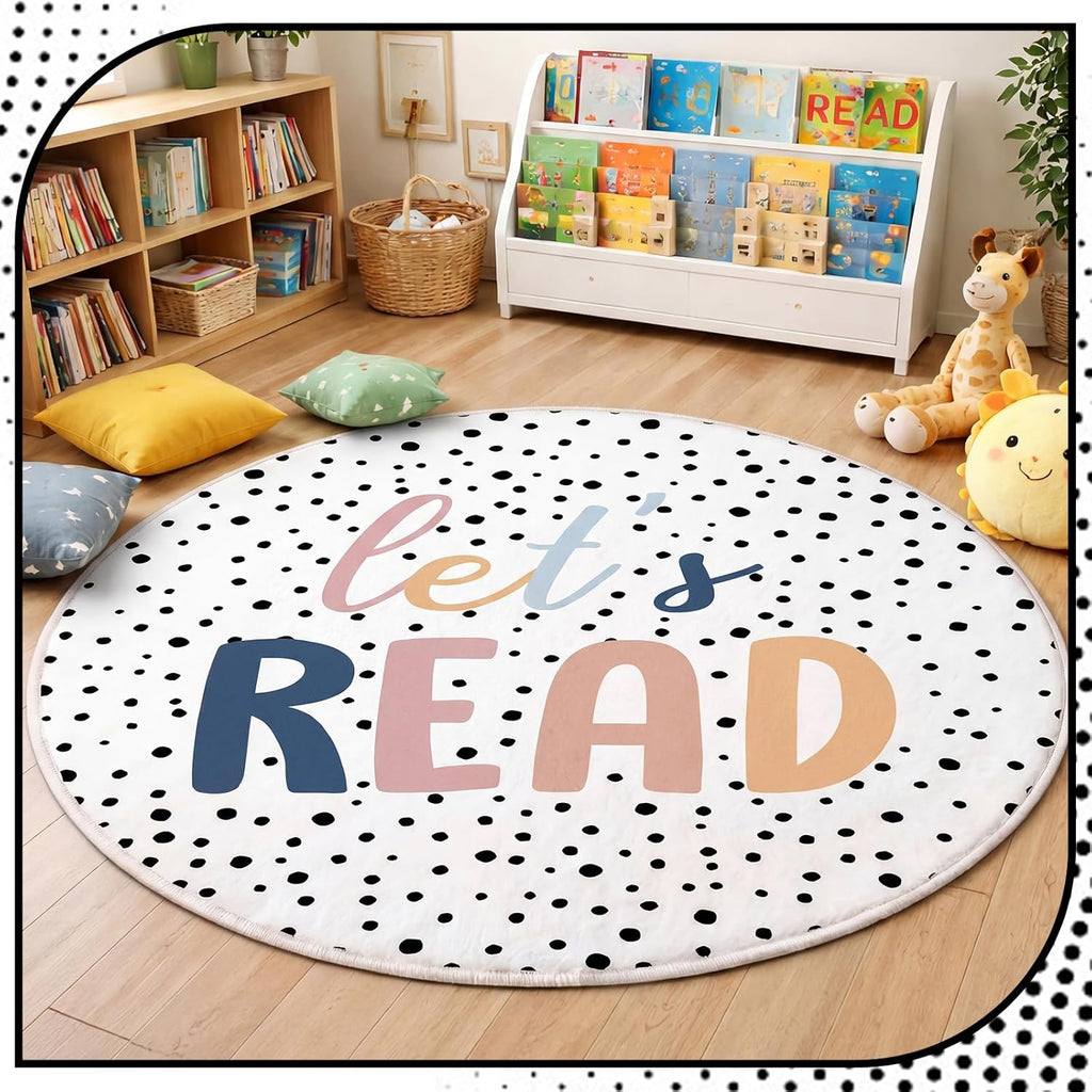 Breling 4 ft Classroom Reading Corner Rug Non-Slip Round Let's Read Carpet Back to School Boho Classroom Decor Washable Read Rug for School Library Calming Corner Nursery Playroom Bedroom Living Room