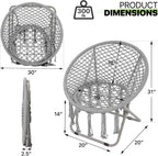 Magshion Boho Saucer Chair for Adults, Folding Chair with Tassels Cotton Rope Mesh, Cozy Moon Chair for Indoor Outdoor Home, Garden, Patio, Yard Decor and Relaxation (Grey, Set of 2)
