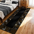 Elegant Black Runner Rug with Geometric Marble & Gold Greek Key Design, Low Pile Non-Slip Hallway Carpet, Washable Kitchen Floor Mat, for Living Room Bedroom Entryway Home Office Decor, 2' x 8'