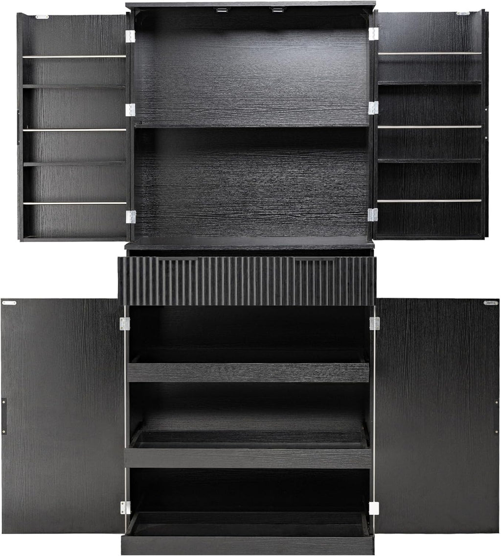 72'' Kitchen Pantry Storage Cabinet, Pantry Storage Cabinet with 3 Keyboard Drawers and 6 Door Shelves Adjustable, Freestanding Buffet Cabinet for Bathroom, Diningroom (Black)
