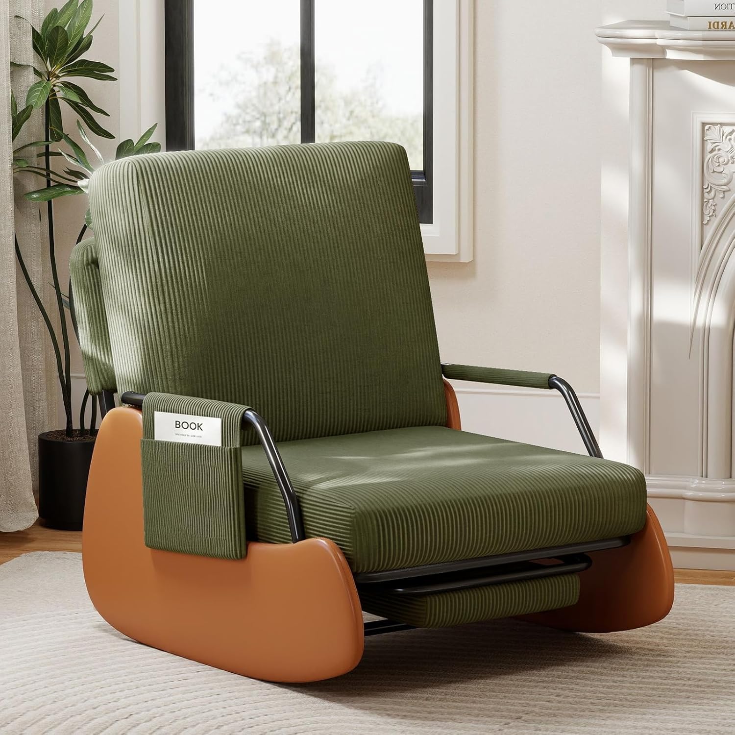 Furniliving Modern Glider Rocking Chair, Upholstered Nursery Glider Chair with Adjustable Recline & Retractable Footrest, Comfortable Lounge Chair for Mom Nursery Living Room Bedroom (Green)