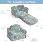 aodisman Thick Comfy Kids Chair and Couch, 2-in-1 Soft Foldable Plush Kids Sofa, Foam Seating for Reading and Play, Removable Washable Cover, Gray Dinosaur