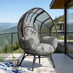 Egg Chair Wicker with Rust-Resistant Frame, 400lbs Capacity, 8-Inch Cushion, Indoor Outdoor Balcony Chairs(Black+Gray)