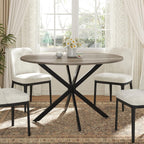 Unovivy 47 Inch Round Dining Table for 4, Space Saving Circle Dining Table with Pedestal Metal Frame, Farmhouse Wood Round Kitchen Table for Living & Dining Room, Light Ivory