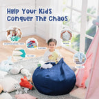 Bean Bag Chair Cover (No Filler) for Kids and Adults,Beanbag Stuffed Animal Storage Without Filling Plush Toys Holder and Organizer Soft Premium Corduroy 200L (Dark Blue)
