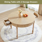 Fluted Round Dining Table for 4-6 People,47 Inches Dining Room Table with 2 Drawers,Modern Farmhouse Dinner Tables Circle Kitchen Tables with Wood Legs Base for Dining Room Kitchen Living Room,Natural