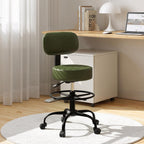 Drafting Chair with Back Support, Adjustable Foot Rest Rolling Stool, 360° Swivel Office Desk Chair with Wheels, Thick Seat Cushion for Home Bar Salon Tattoo Shop (1, Green)