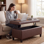 Homebeez 42 Inch Faux Leather Storage Ottoman Bench with Lift Top, Modern Rectangular Foot Rest for Living Room, Bedroom, Entryway, End of Bed, Blackened Red