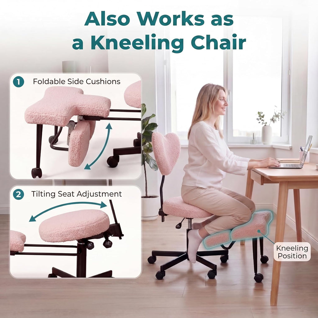 Ergonomic Cross Legged Office Chair with Foot Rest for Kneeling Seating - Crisscross Desk Chair with Wheels for ADHD to Sit Cross Legged - Multi-Position Adjustable Seat with Back Support for Women