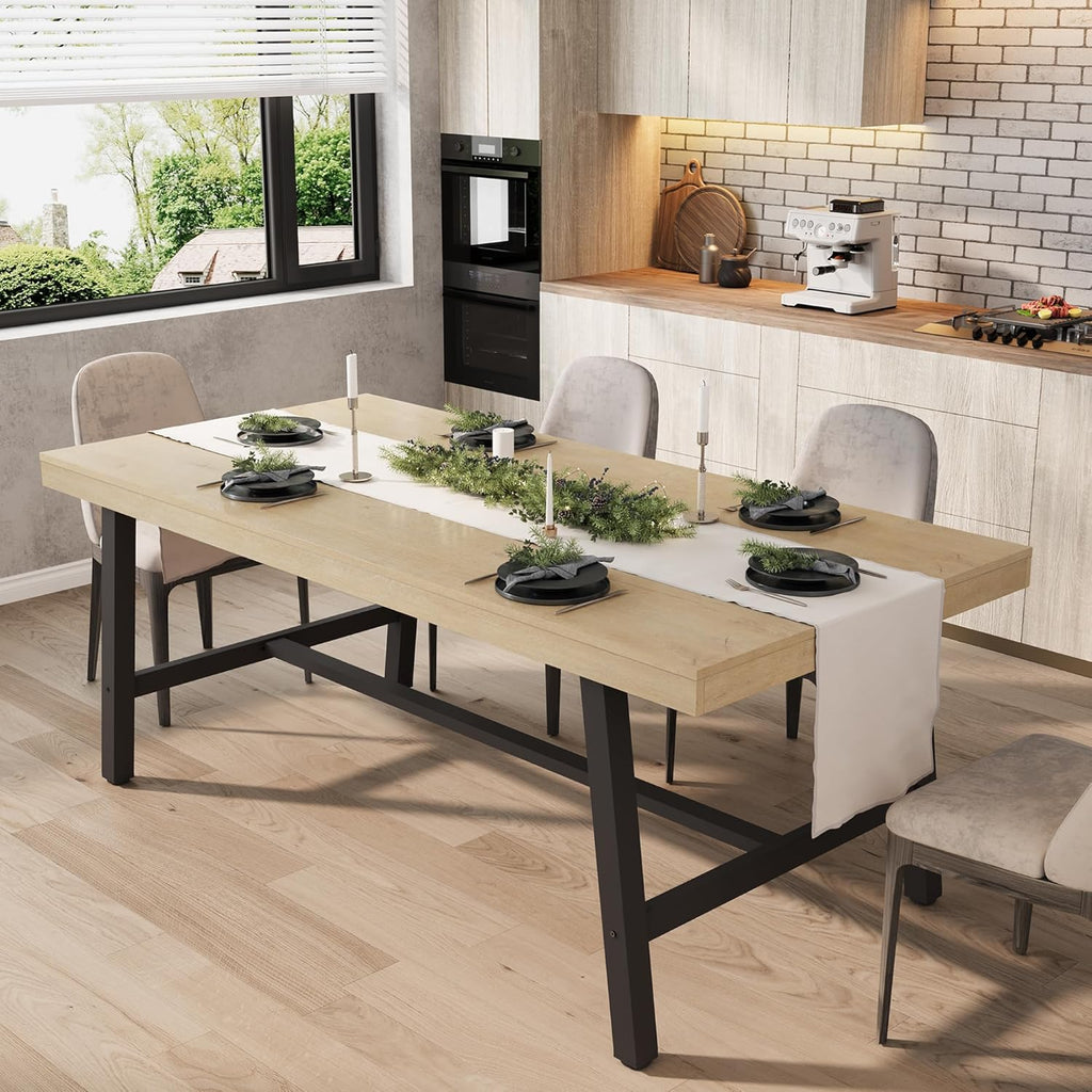 71”Industrial Multi-Functional Table, Large Wood Top with Sturdy Steel Frame, Seats 6-8 As Dining Table or Long Writing Desk, Spacious Office Desk for Home, Kitchen, Family Gatherings