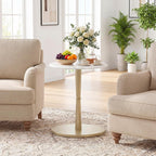 Giantex Round Marble Side Table, Modern Sofa Couch End Table w/Stone Finish & Wooden Pedestal, Coffee Drink Tables, Accent Bedside Night Stand for Bedroom Living Room Small Spaces (White & Gold,1)