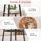 Kiivakii 3 Pieces Round Bar Table and Chairs Set, Breakfast Table, Kitchen Bar Table Set with 2 Ergonomic Cushion Bar Stools & Backrest, Hidden Storage Rack for Dining Room, Pub & Small Space, Brown